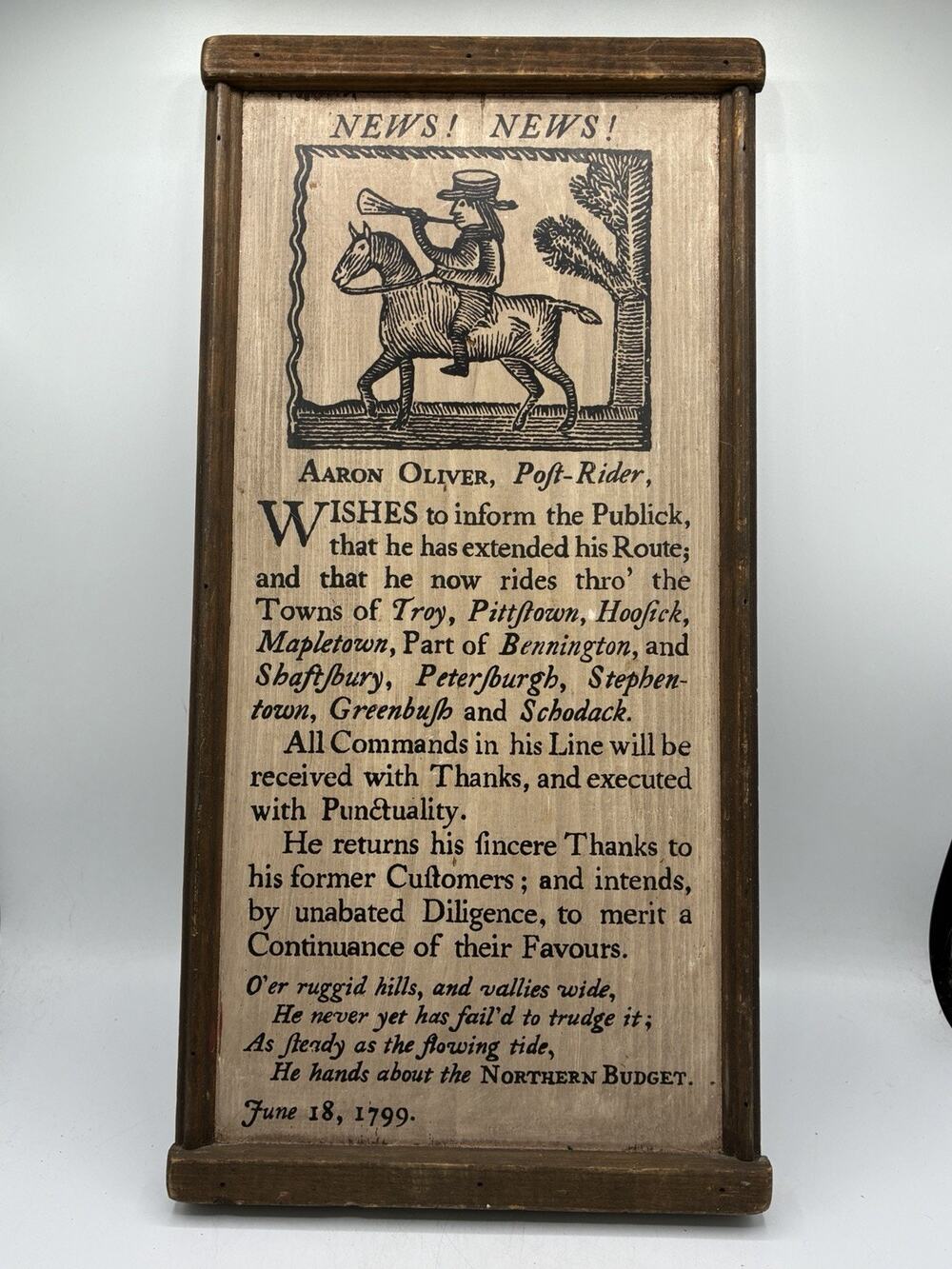 Yorkraft Americana Aaron Oliver Post Rider 1799 Wood Plaque Northern Budget